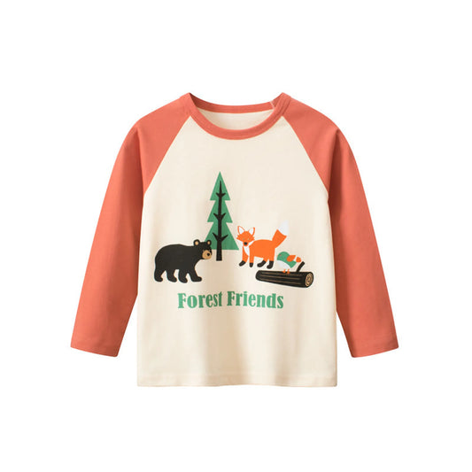 Baby Boy Cartoon Animal Print Pattern Cute Simple Style Shirt