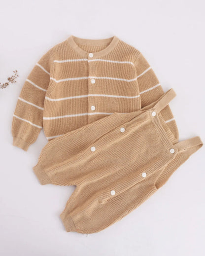 Baby Solid Color Knit Romper Combo Striped Graphic Cardigan Sets