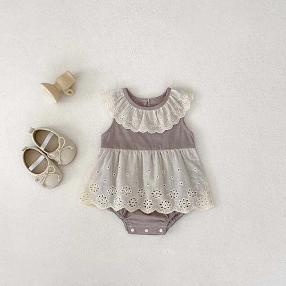 Summer New Design Baby Girls Flowers Hollow Out Pattern Sleeveless Patchwork Onesies