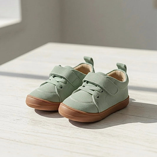 Moss Barefoot Kids Sneakers Suede Leather, Flexible Sole, Velcro Closure