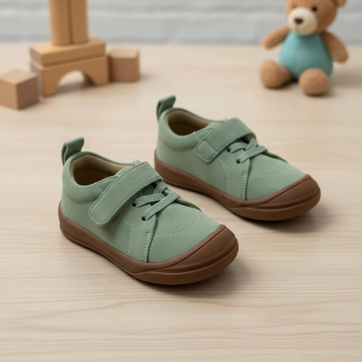 Moss Barefoot Kids Sneakers Suede Leather, Flexible Sole, Velcro Closure