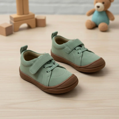Moss Barefoot Kids Sneakers Suede Leather, Flexible Sole, Velcro Closure