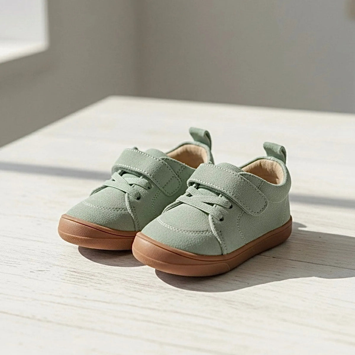 Moss Barefoot Kids Sneakers Suede Leather, Flexible Sole, Velcro Closure